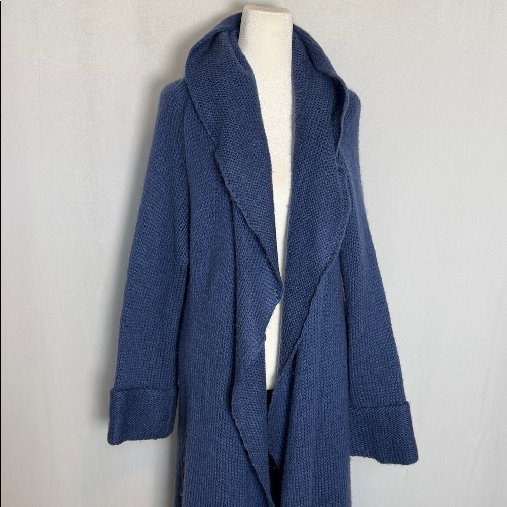 Blue Long Open-Front Women's Sweater Cardigan - Picture 3 of 12
